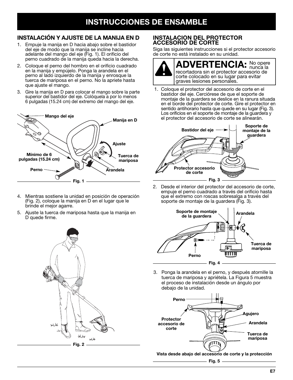 Advertencia, Instrucciones de ensamble | Troy-Bilt TB20CS User Manual | Page 47 / 64