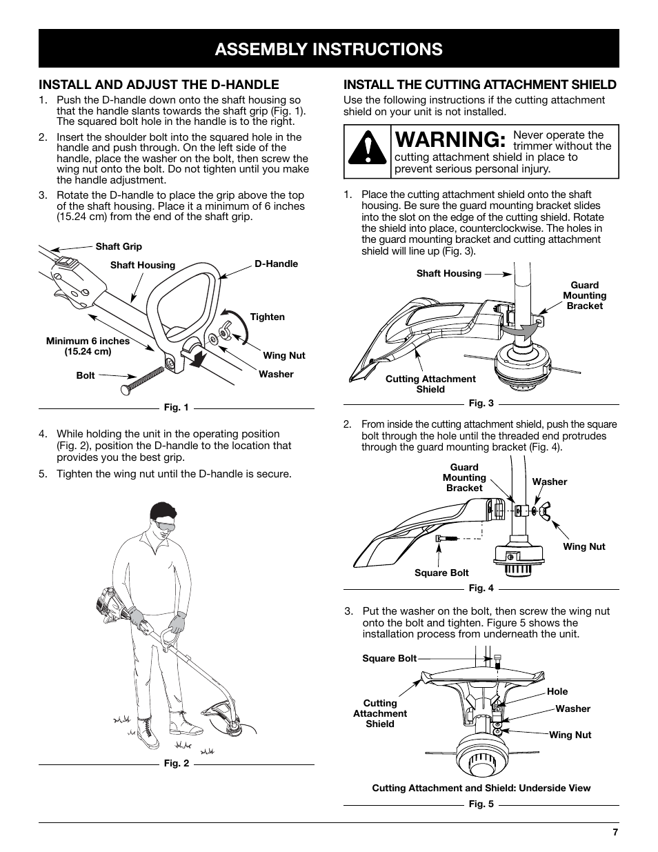 Warning, Assembly instructions | Troy-Bilt TB20CS User Manual | Page 7 / 64