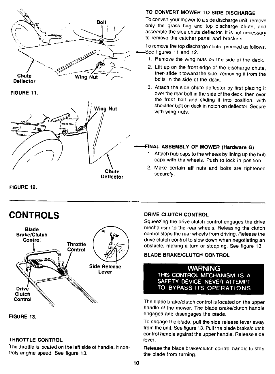 Controls, Warning | Bolens TMO-37478A User Manual | Page 10 / 24