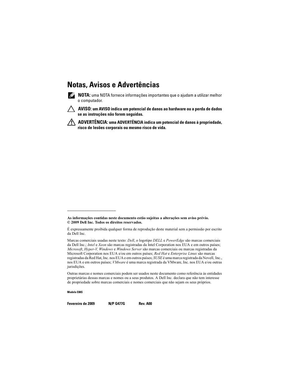 Notas, avisos e advertências | Dell PowerEdge T410 User Manual | Page 28 / 50