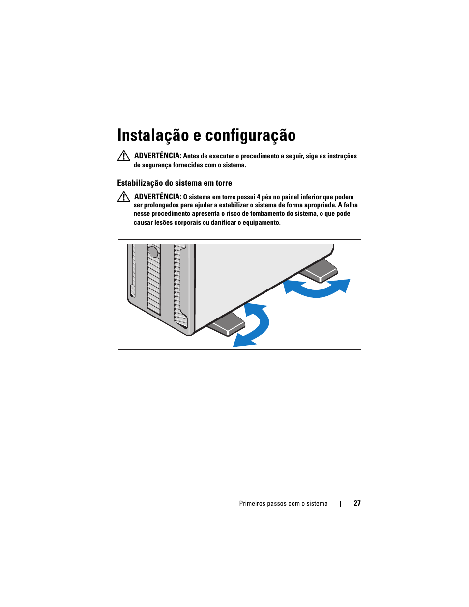 Instalação e configuração, Estabilização do sistema em torre | Dell PowerEdge T410 User Manual | Page 29 / 50