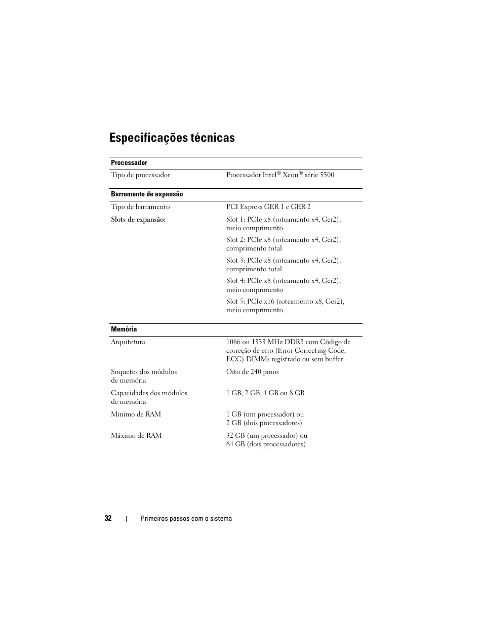 Especificações técnicas | Dell PowerEdge T410 User Manual | Page 34 / 50