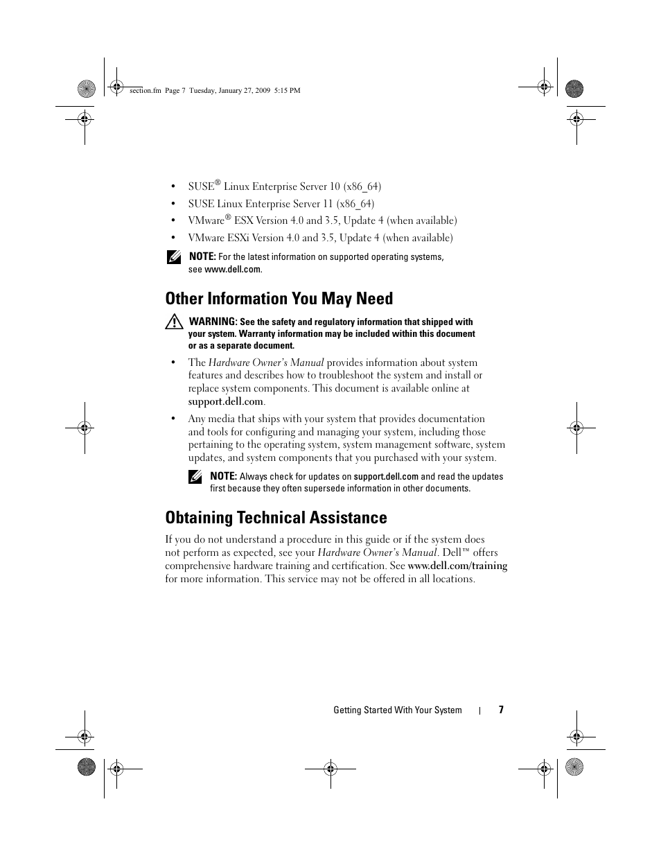 Other information you may need, Obtaining technical assistance | Dell PowerEdge T410 User Manual | Page 9 / 50