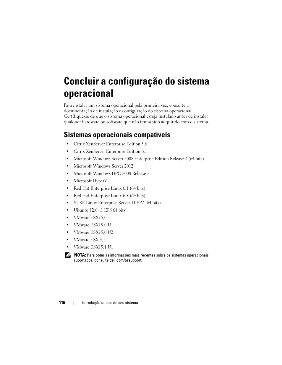 Concluir a configuração do sistema operacional, Sistemas operacionais compatíveis | Dell PowerEdge C8000 User Manual | Page 118 / 178