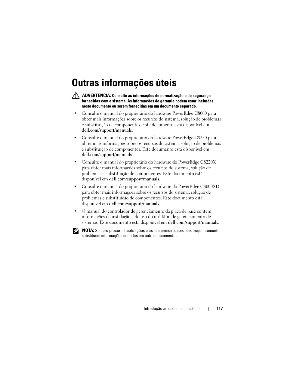 Outras informações úteis | Dell PowerEdge C8000 User Manual | Page 119 / 178