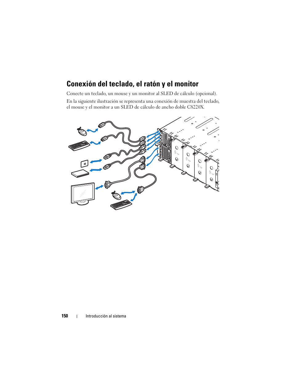 Conexión del teclado, el ratón y el monitor | Dell PowerEdge C8000 User Manual | Page 152 / 178