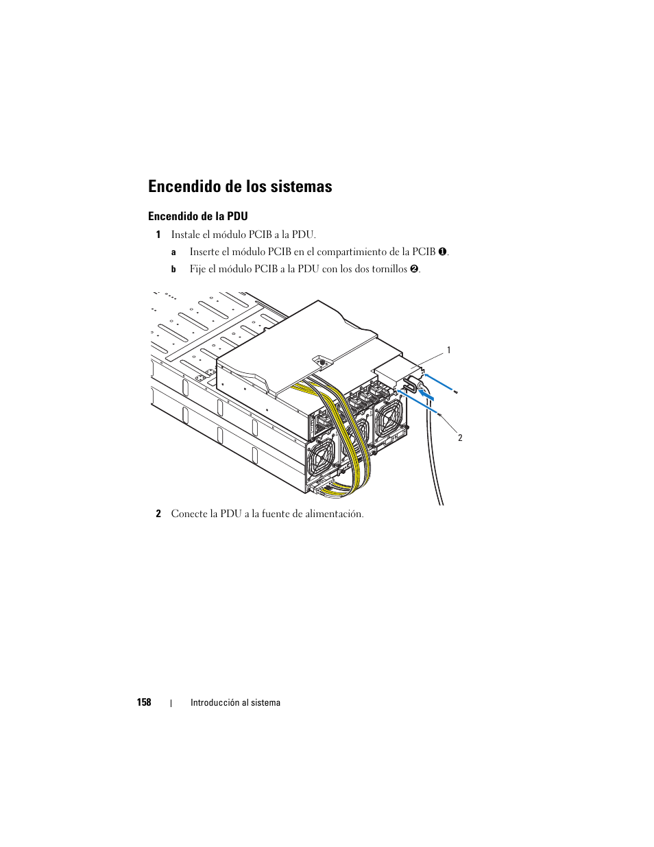 Encendido de los sistemas, Encendido de la pdu | Dell PowerEdge C8000 User Manual | Page 160 / 178