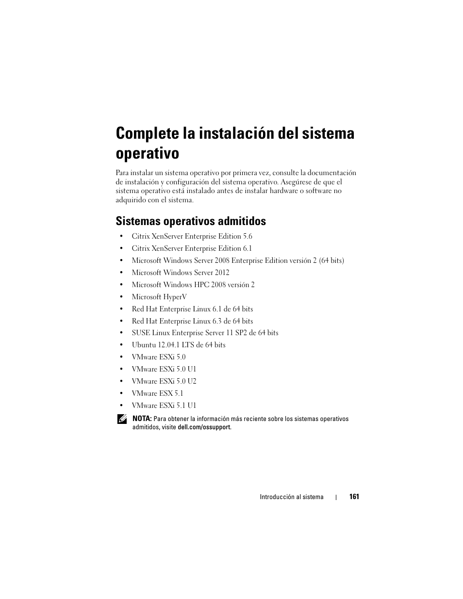 Complete la instalación del sistema operativo, Sistemas operativos admitidos | Dell PowerEdge C8000 User Manual | Page 163 / 178