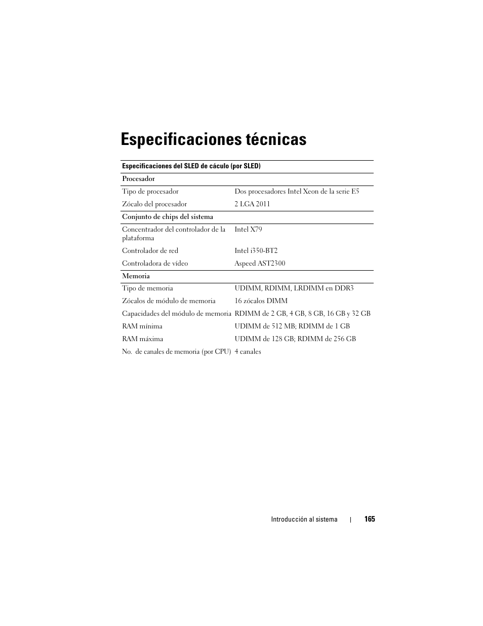 Especificaciones técnicas | Dell PowerEdge C8000 User Manual | Page 167 / 178