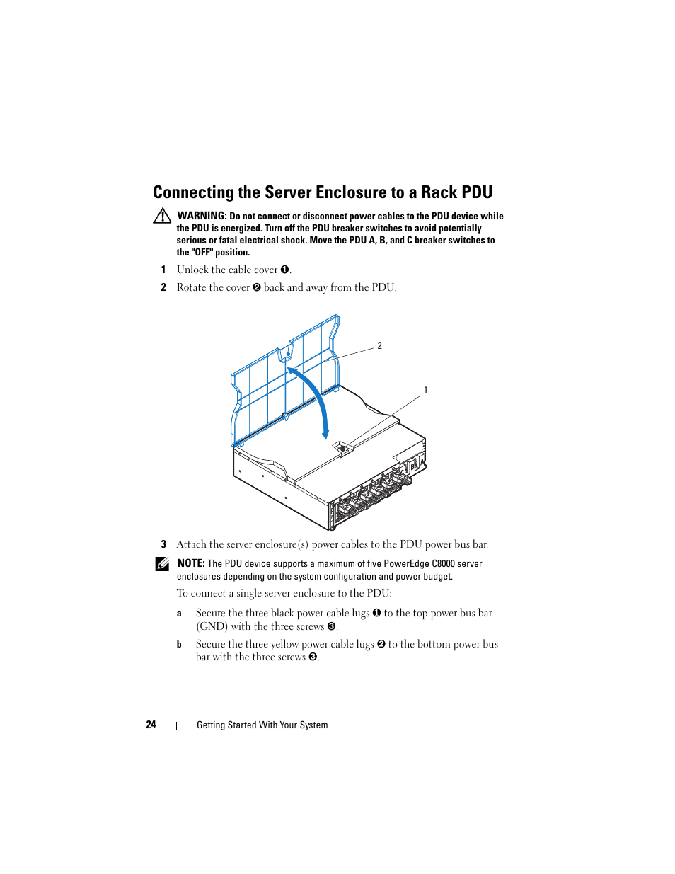 Connecting the server enclosure to a rack pdu | Dell PowerEdge C8000 User Manual | Page 26 / 178