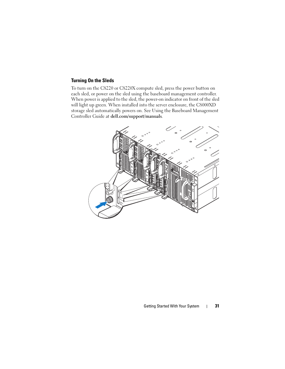 Turning on the sleds | Dell PowerEdge C8000 User Manual | Page 33 / 178