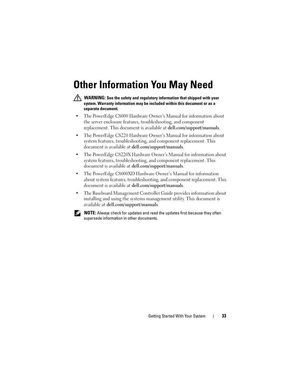 Other information you may need | Dell PowerEdge C8000 User Manual | Page 35 / 178