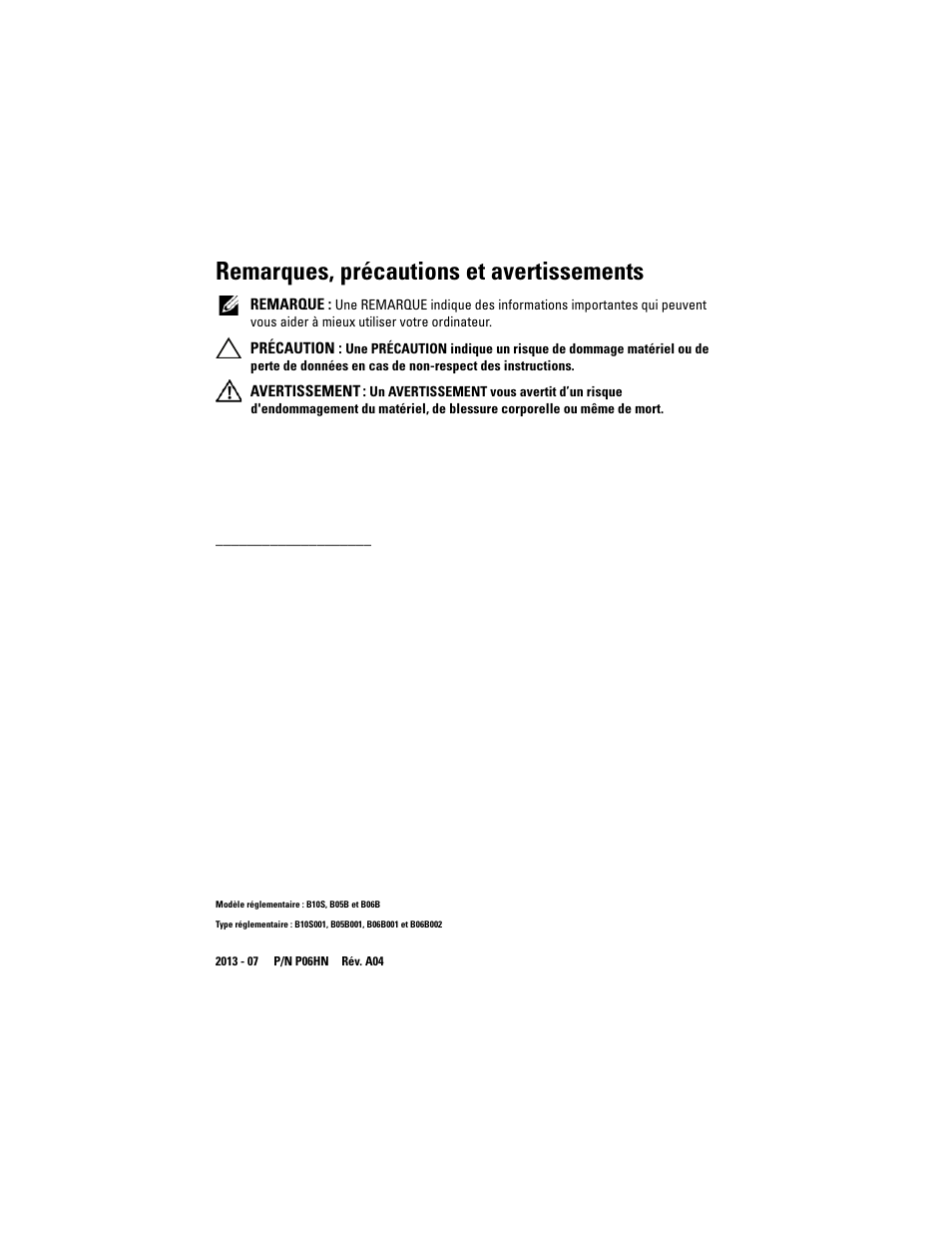 Remarques, précautions et avertissements | Dell PowerEdge C8000 User Manual | Page 46 / 178