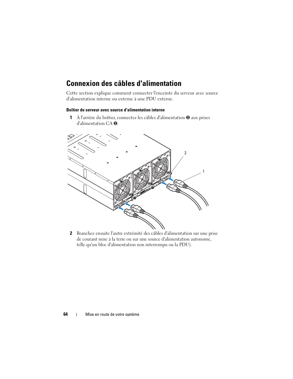 Connexion des câbles d'alimentation | Dell PowerEdge C8000 User Manual | Page 66 / 178