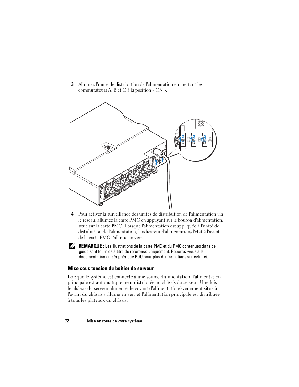 Mise sous tension du boîtier de serveur | Dell PowerEdge C8000 User Manual | Page 74 / 178