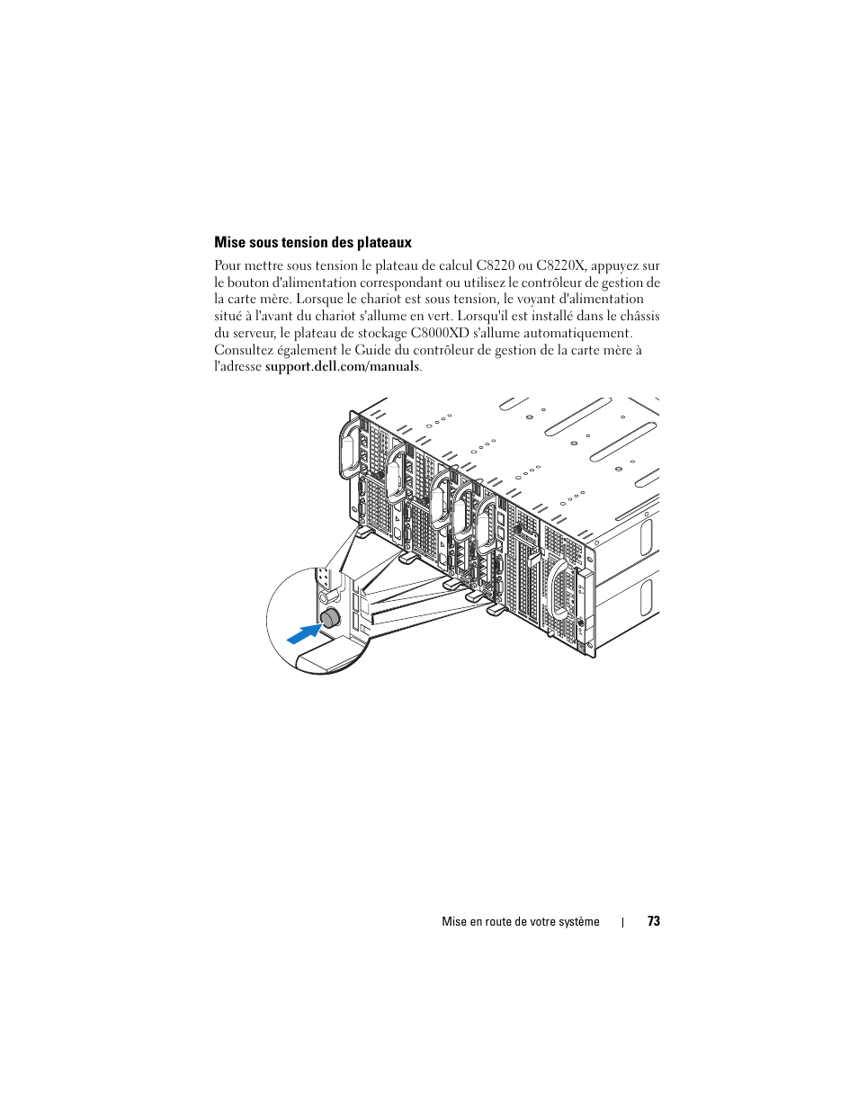 Mise sous tension des plateaux | Dell PowerEdge C8000 User Manual | Page 75 / 178