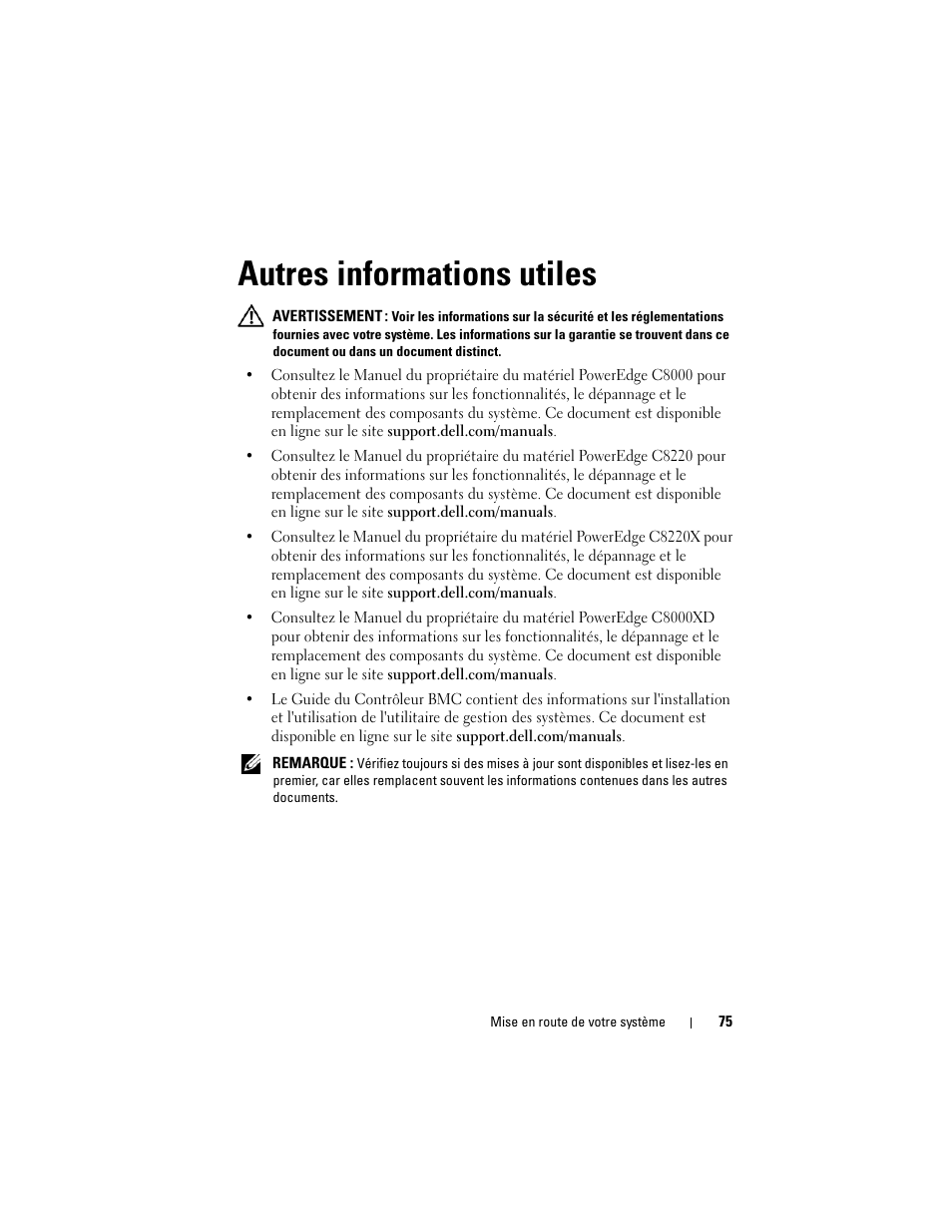 Autres informations utiles | Dell PowerEdge C8000 User Manual | Page 77 / 178