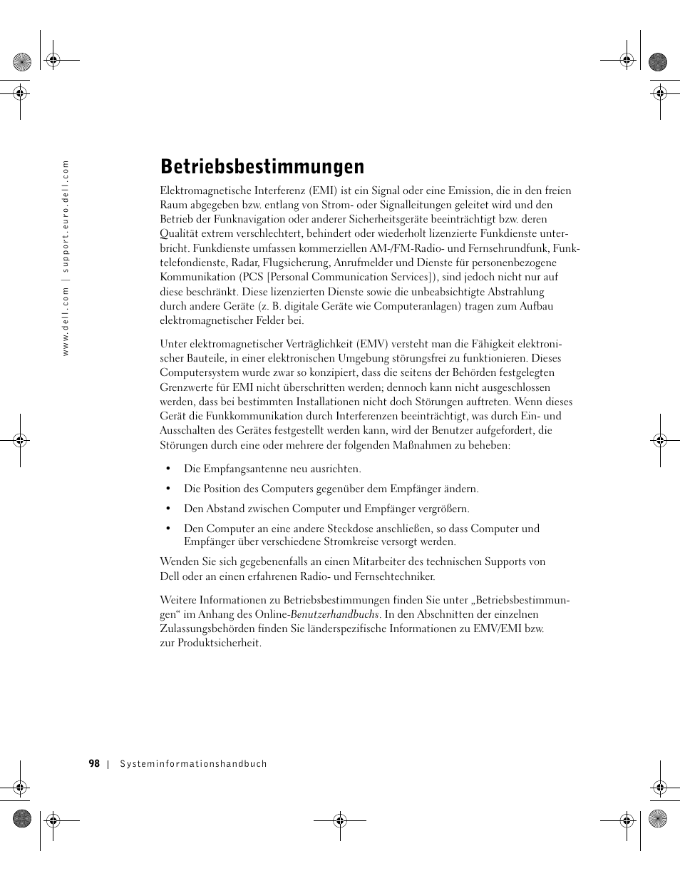 Betriebsbestimmungen | Dell LATITUDE D400 User Manual | Page 100 / 178