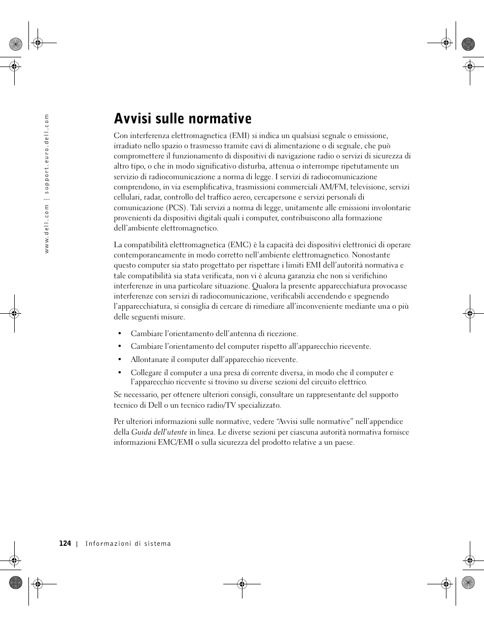 Avvisi sulle normative | Dell LATITUDE D400 User Manual | Page 126 / 178