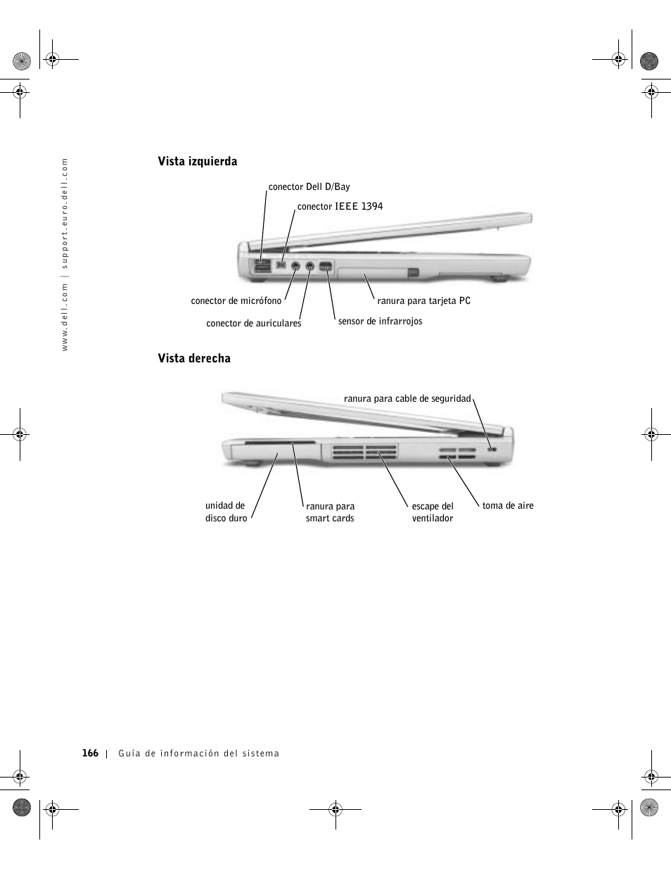 Vista izquierda, Vista derecha | Dell LATITUDE D400 User Manual | Page 168 / 178