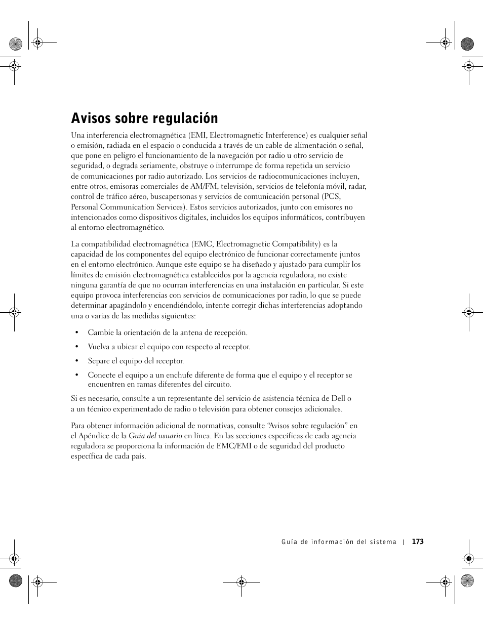 Avisos sobre regulación | Dell LATITUDE D400 User Manual | Page 175 / 178