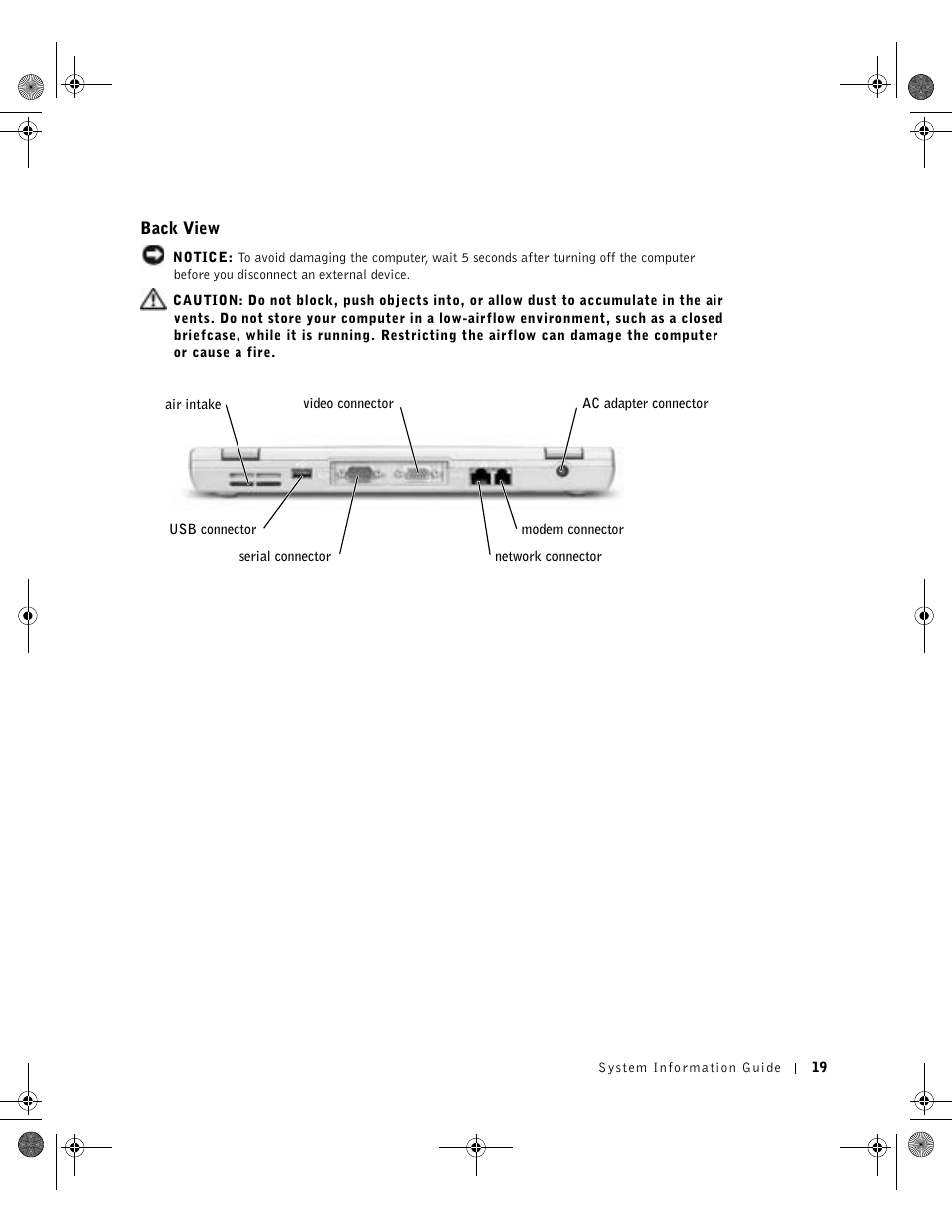 Back view | Dell LATITUDE D400 User Manual | Page 21 / 178