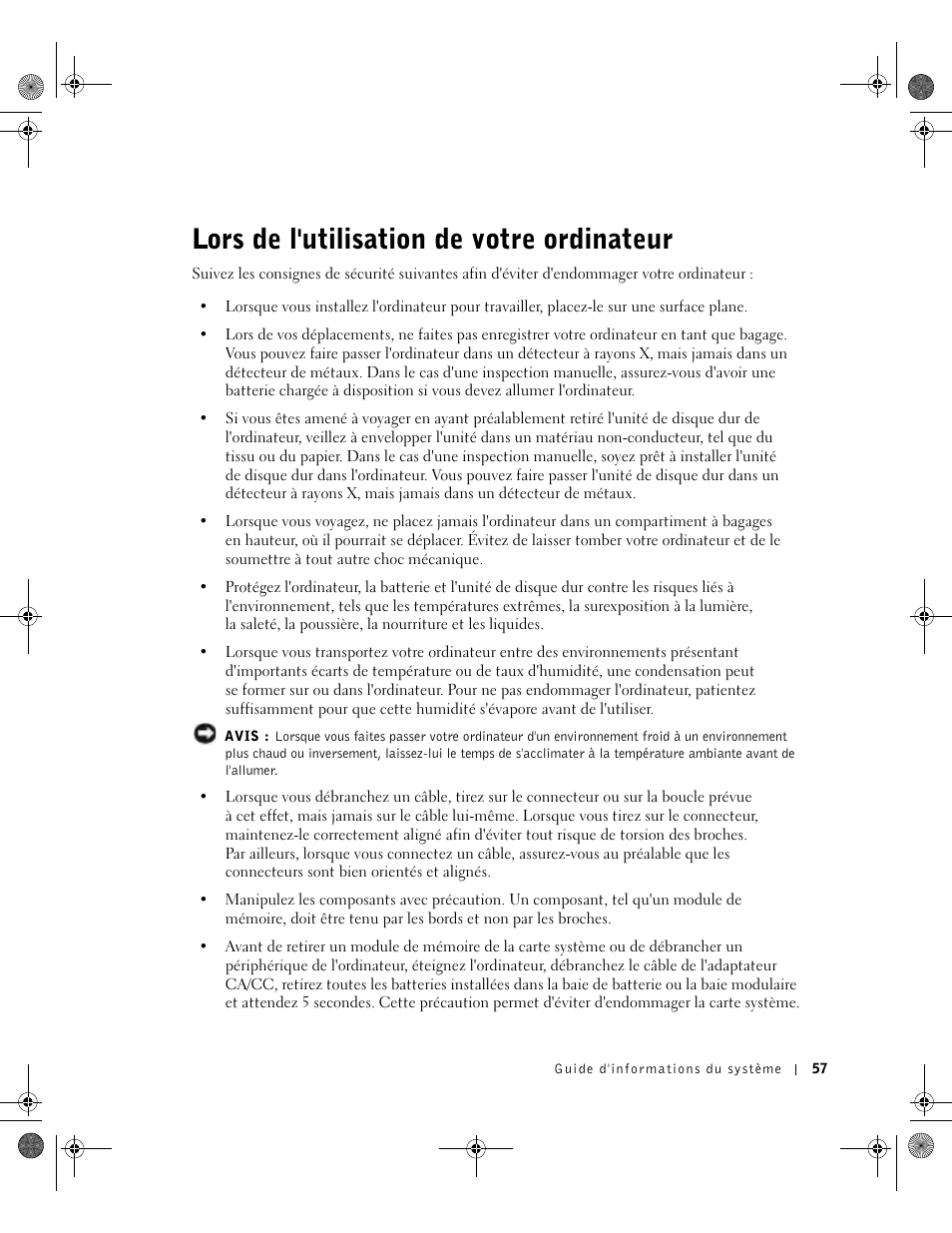 Lors de l'utilisation de votre ordinateur | Dell LATITUDE D400 User Manual | Page 59 / 178