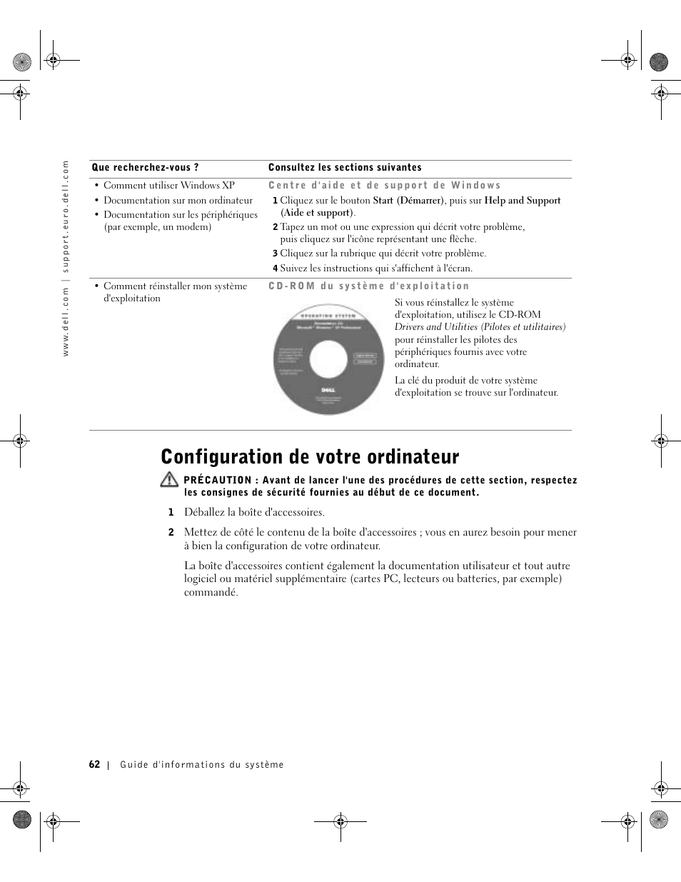 Configuration de votre ordinateur | Dell LATITUDE D400 User Manual | Page 64 / 178