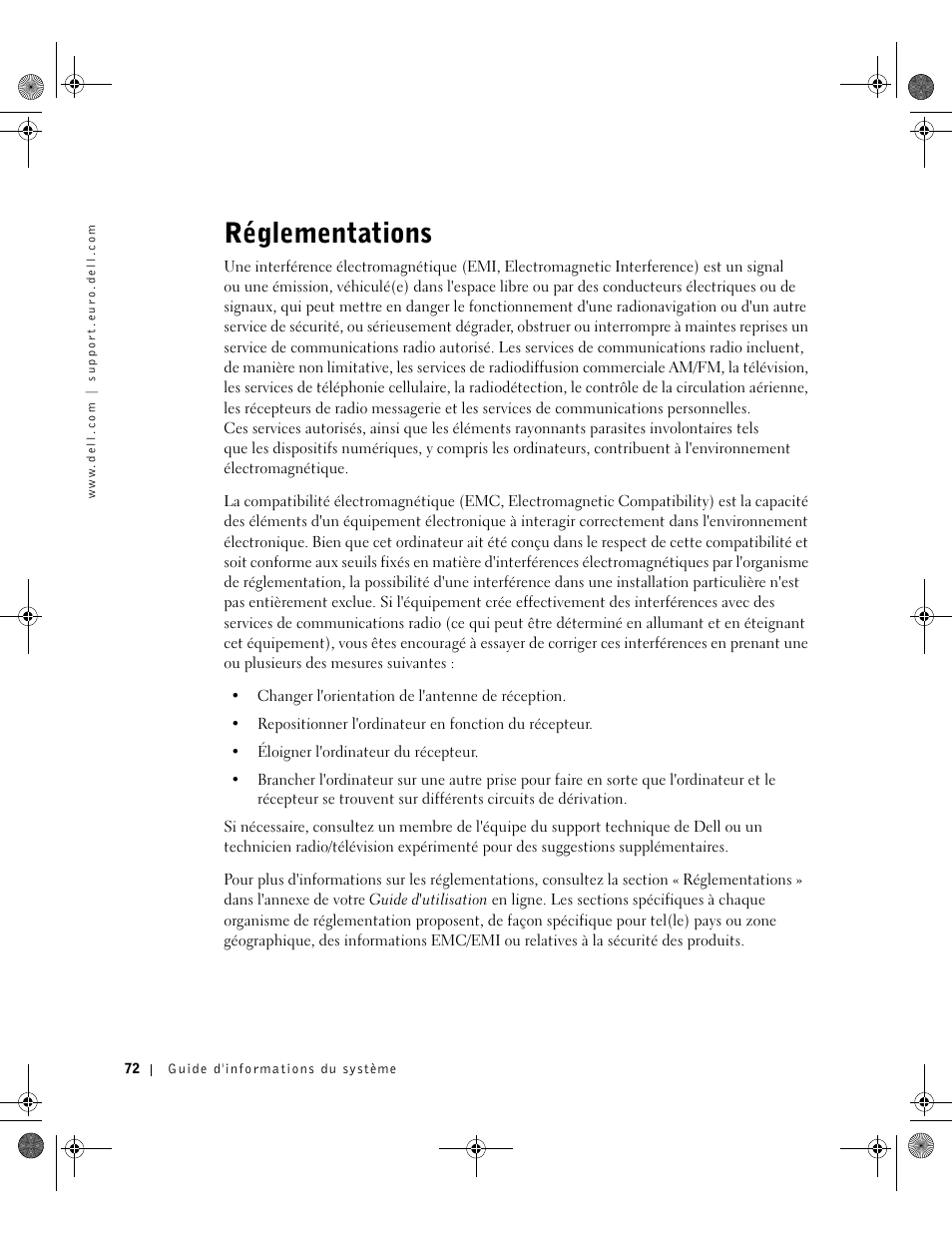 Réglementations | Dell LATITUDE D400 User Manual | Page 74 / 178