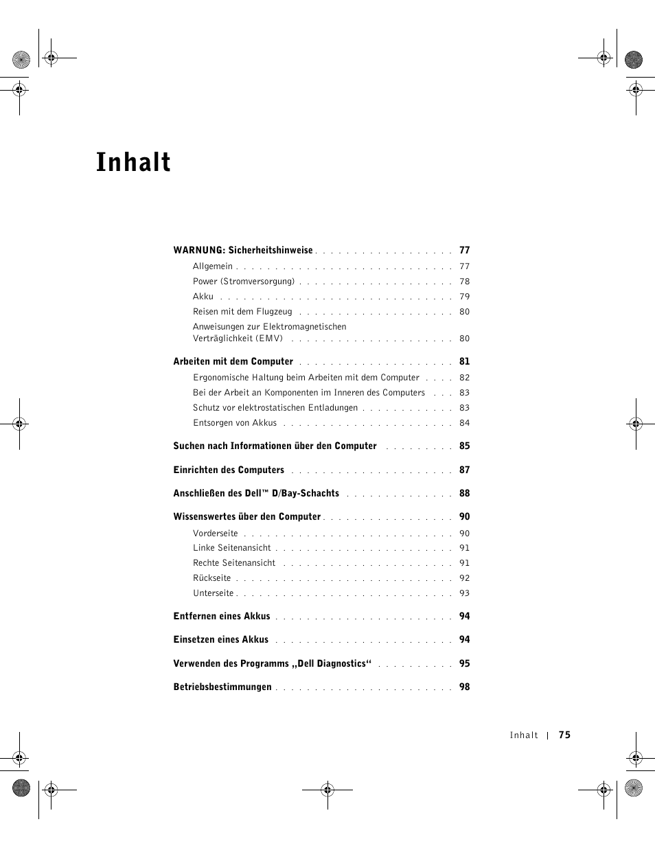 Inhalt | Dell LATITUDE D400 User Manual | Page 77 / 178