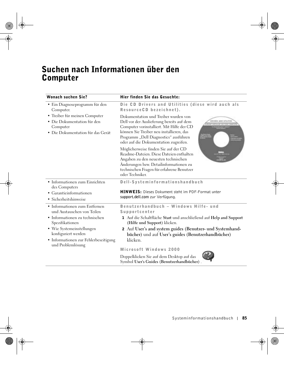 Suchen nach informationen über den computer | Dell LATITUDE D400 User Manual | Page 87 / 178