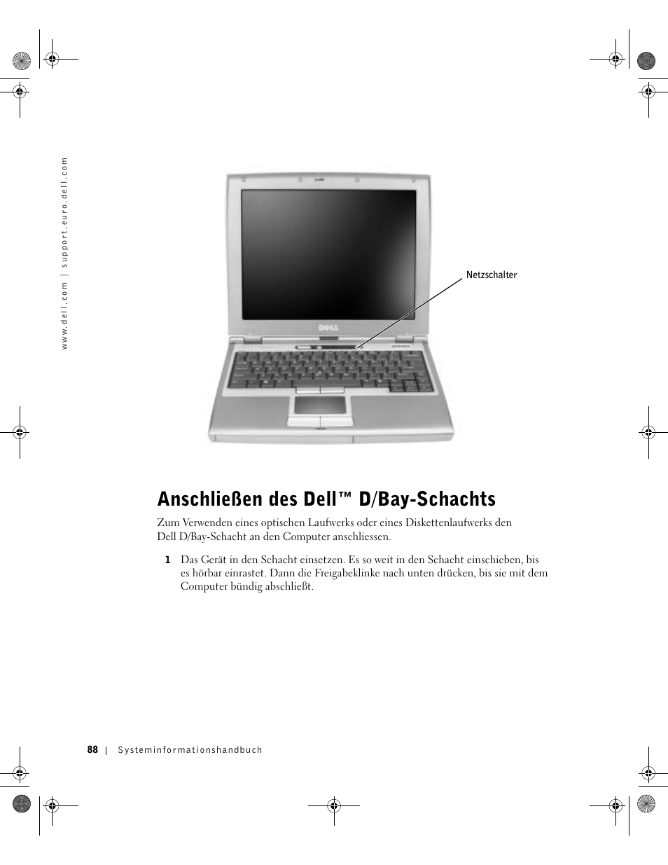 Anschließen des dell™ d/bay-schachts | Dell LATITUDE D400 User Manual | Page 90 / 178