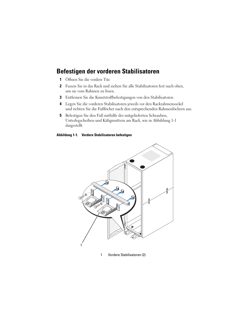 Befestigen der vorderen stabilisatoren | Dell PowerEdge Rack Enclosure 2410 User Manual | Page 10 / 20