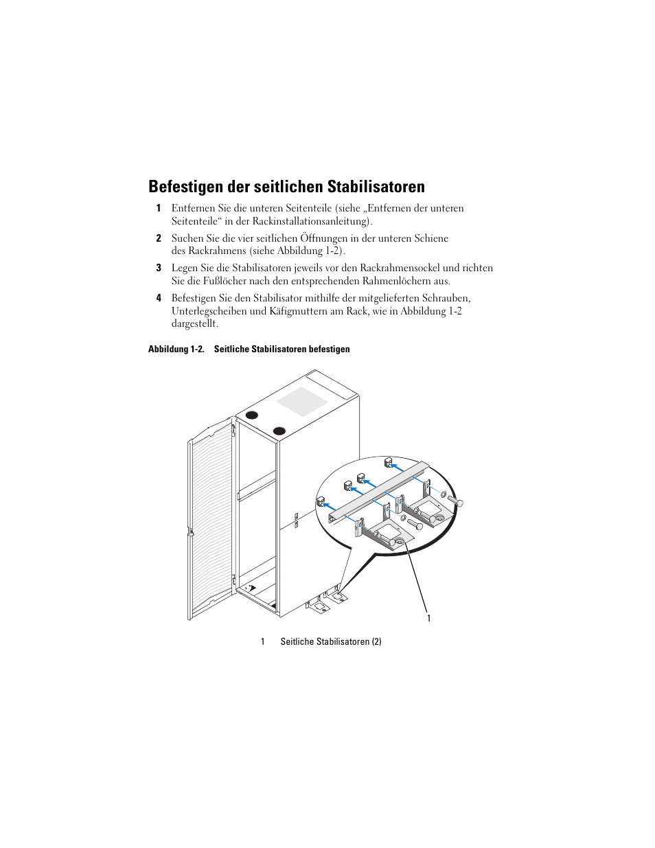 Befestigen der seitlichen stabilisatoren | Dell PowerEdge Rack Enclosure 2410 User Manual | Page 11 / 20