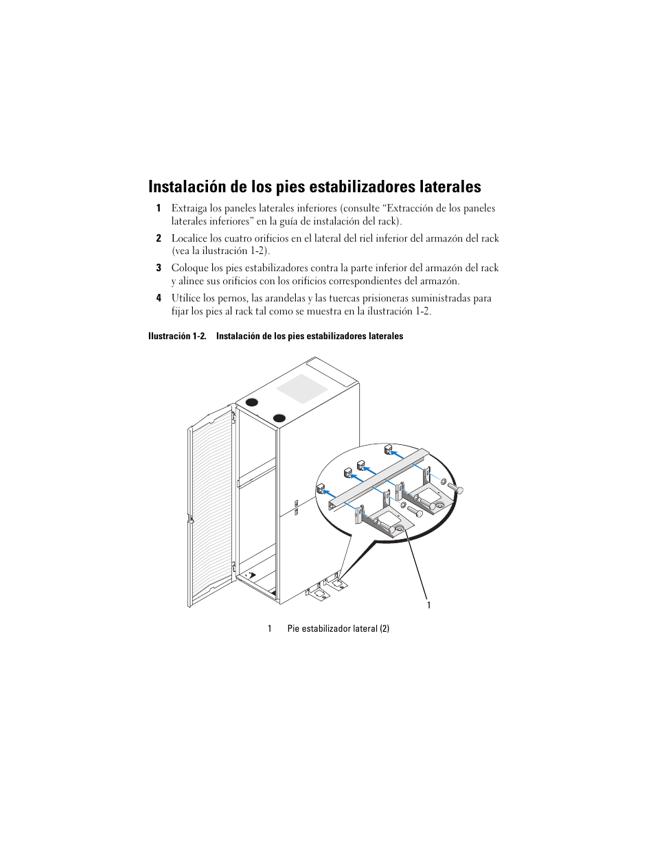 Instalación de los pies estabilizadores laterales | Dell PowerEdge Rack Enclosure 2410 User Manual | Page 19 / 20