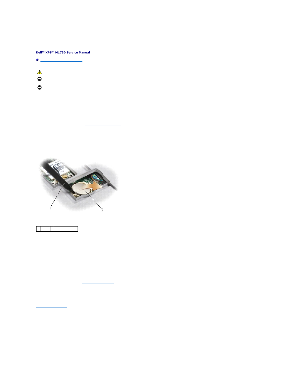Coin-cell battery, Removing the coin-cell battery | Dell XPS M1730 (M1730, Late 2007) User Manual | Page 10 / 45