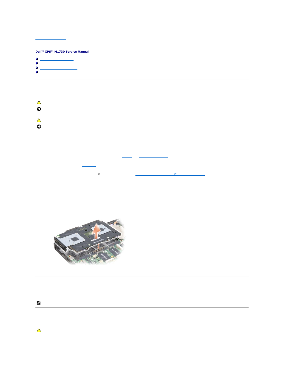 Video card and system board, Removing the video card, Replacing the video card | Removing the system board | Dell XPS M1730 (M1730, Late 2007) User Manual | Page 42 / 45