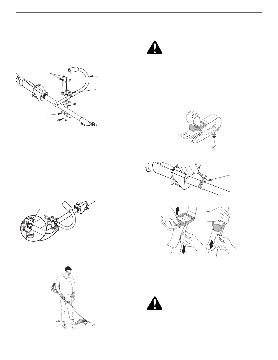 Install and adjust the j-handle, Remove and install the cutting attachment shield, Install the harness | MTD YM26BC User Manual | Page 8 / 96