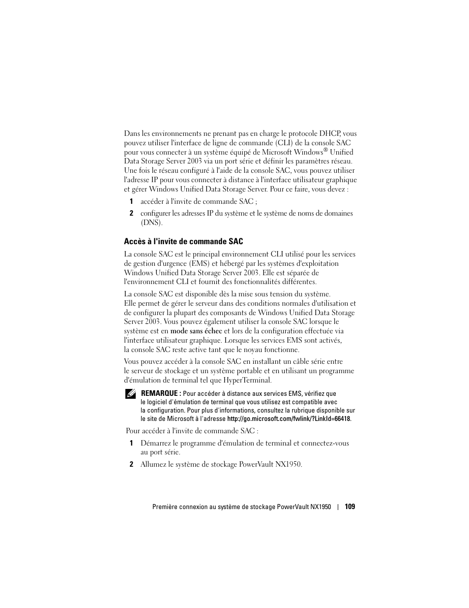 Accès à l'invite de commande sac | Dell PowerVault NX1950 User Manual | Page 111 / 258