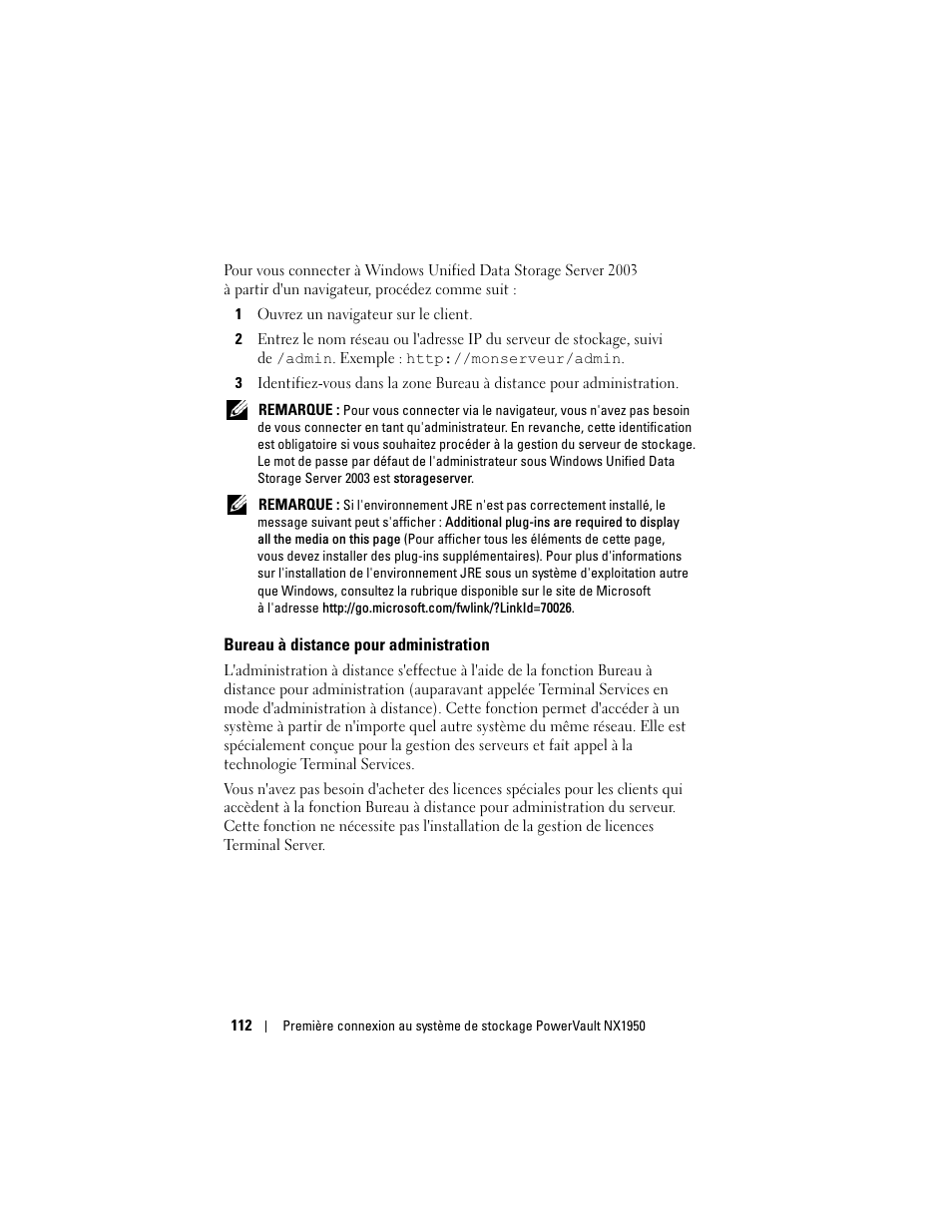 Bureau à distance pour administration | Dell PowerVault NX1950 User Manual | Page 114 / 258