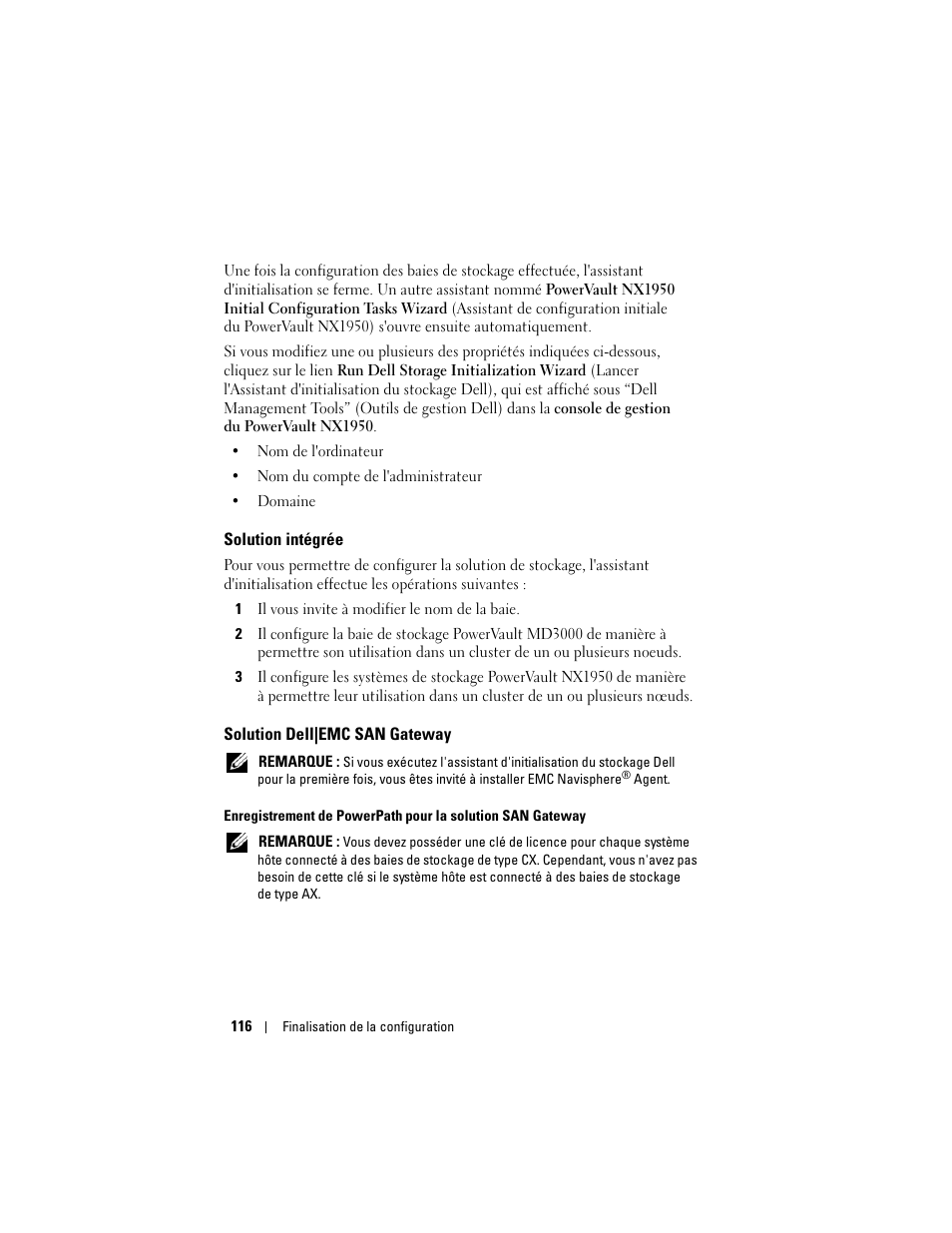 Solution intégrée, Solution dell|emc san gateway | Dell PowerVault NX1950 User Manual | Page 118 / 258