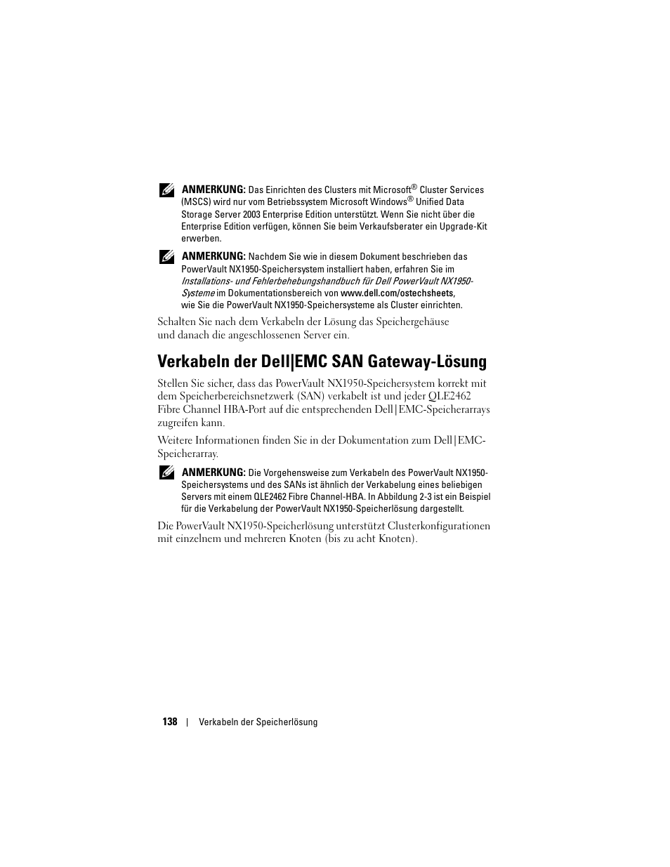 Verkabeln der dell|emc san gateway-lösung | Dell PowerVault NX1950 User Manual | Page 140 / 258