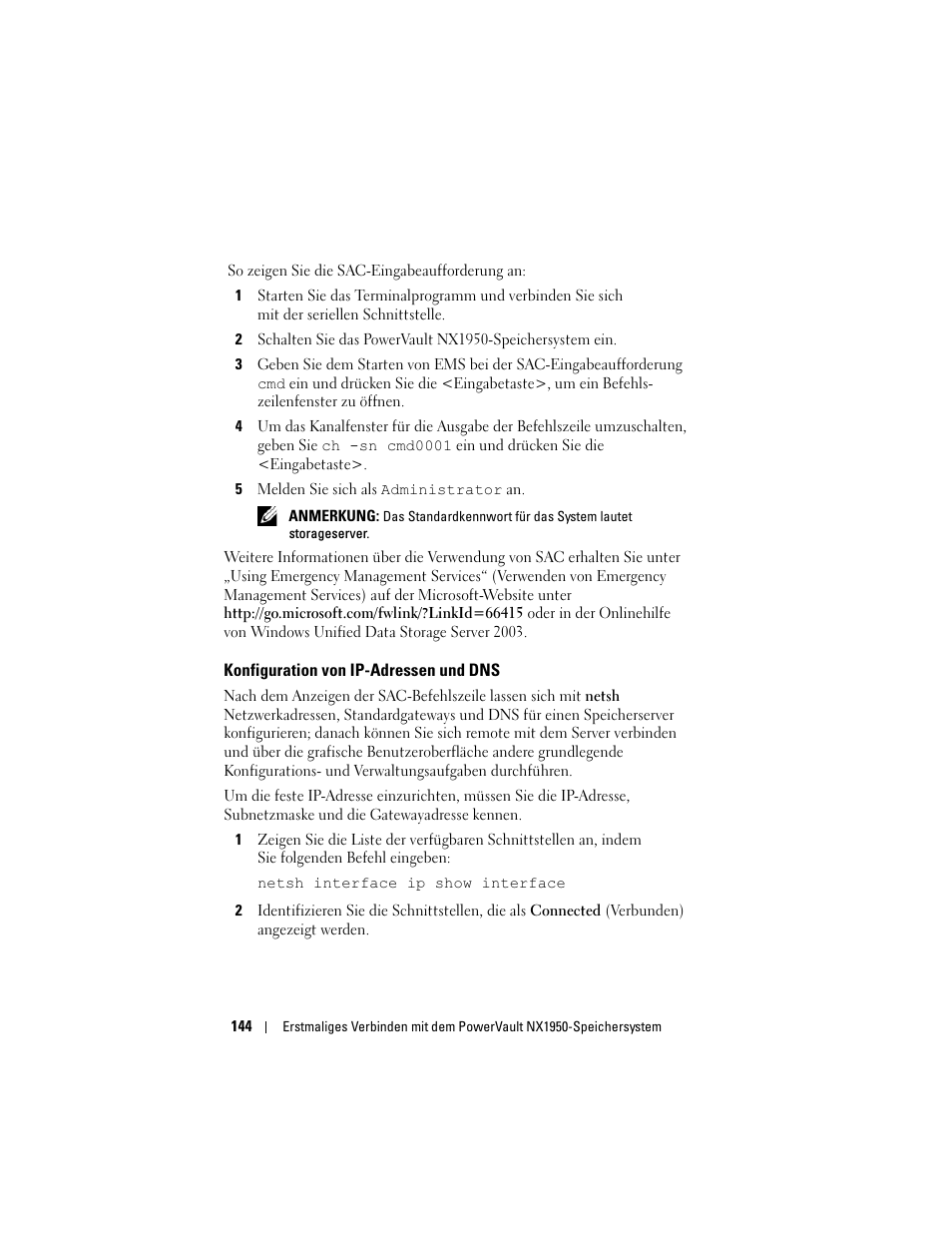 Konfiguration von ip-adressen und dns | Dell PowerVault NX1950 User Manual | Page 146 / 258