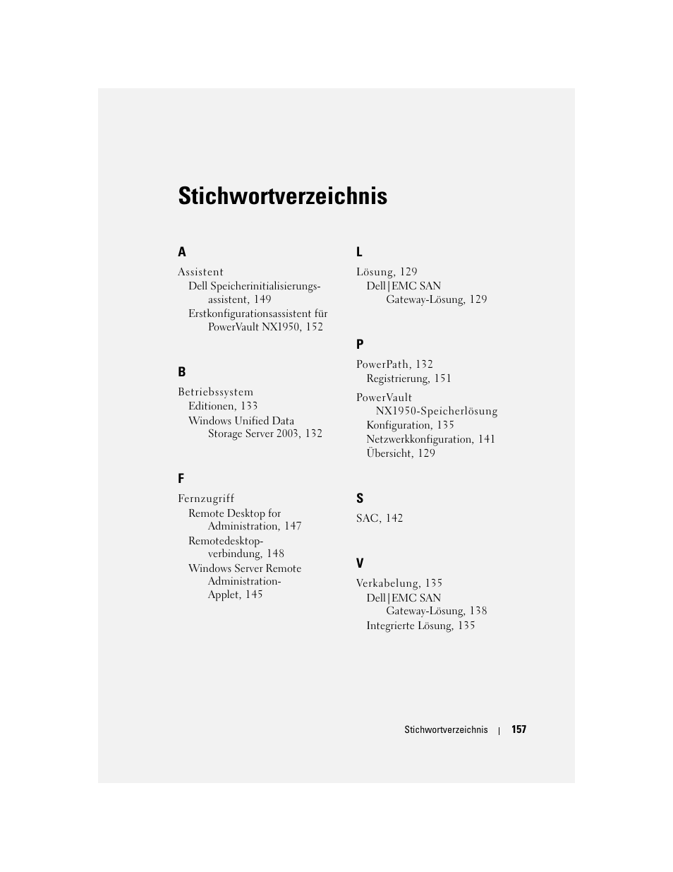 Stichwortverzeichnis | Dell PowerVault NX1950 User Manual | Page 159 / 258