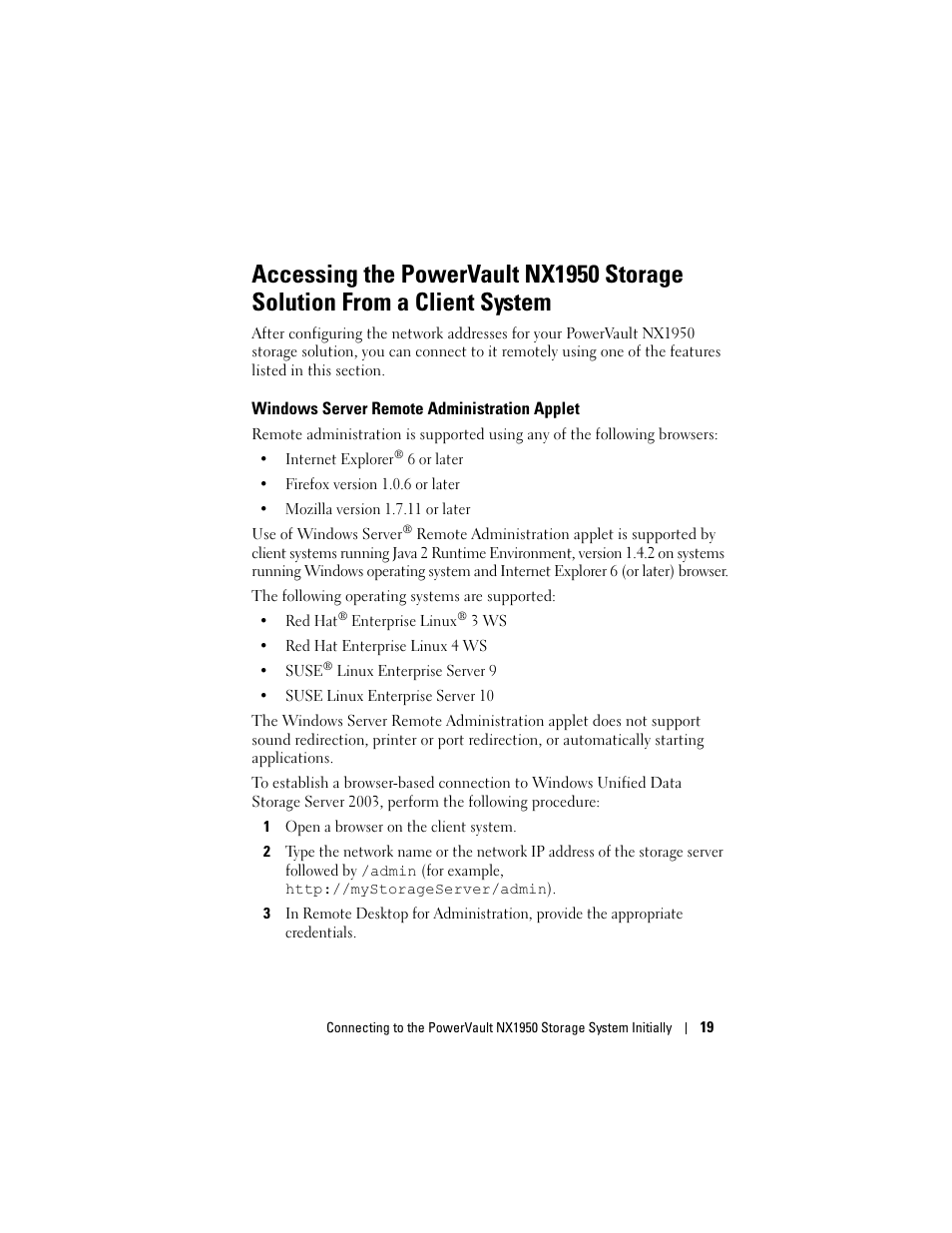 Windows server remote administration applet | Dell PowerVault NX1950 User Manual | Page 21 / 258