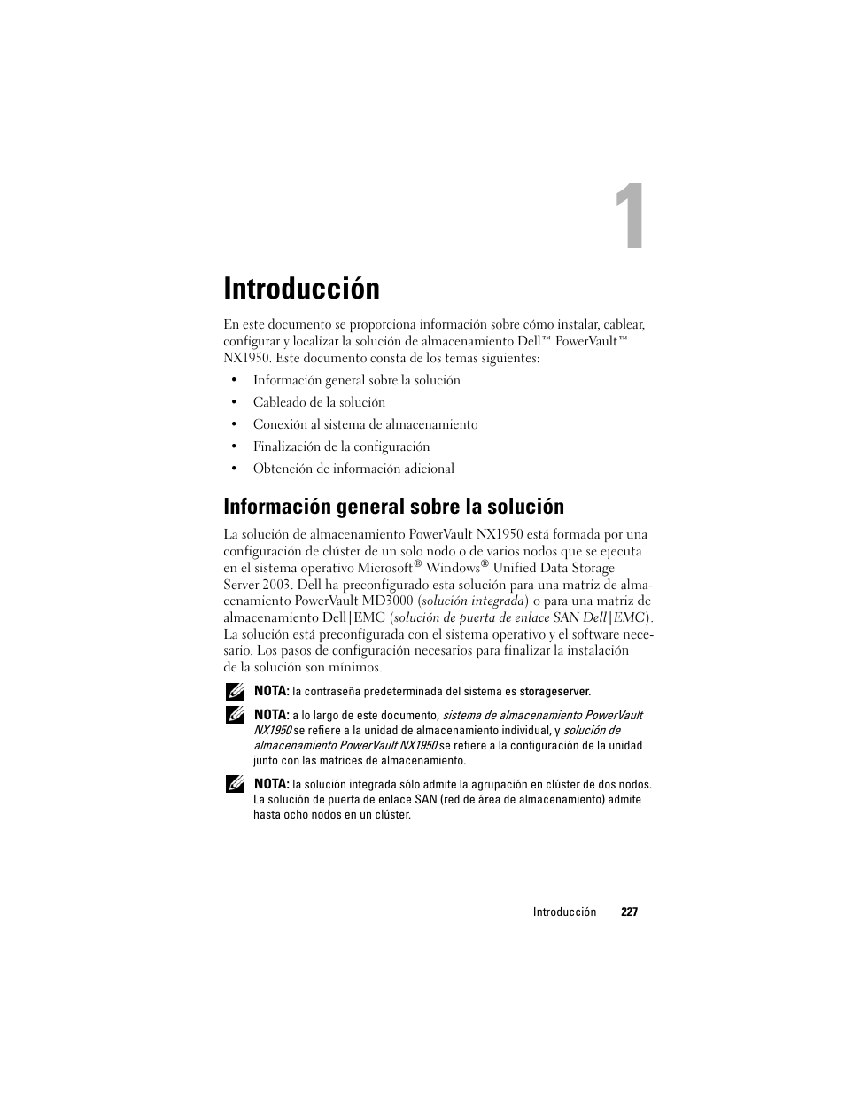 Introducción, Información general sobre la solución | Dell PowerVault NX1950 User Manual | Page 229 / 258