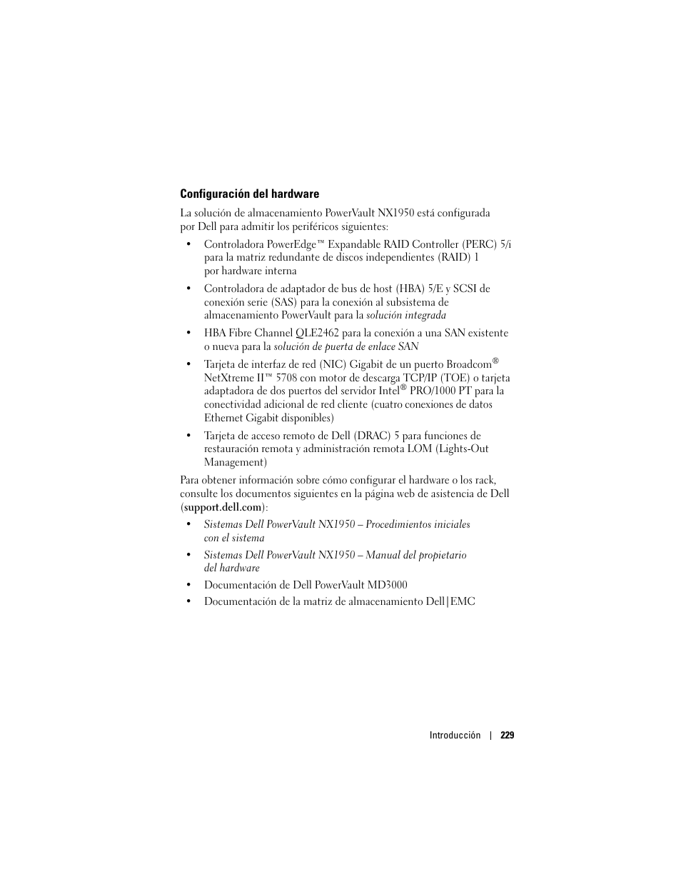 Configuración del hardware | Dell PowerVault NX1950 User Manual | Page 231 / 258