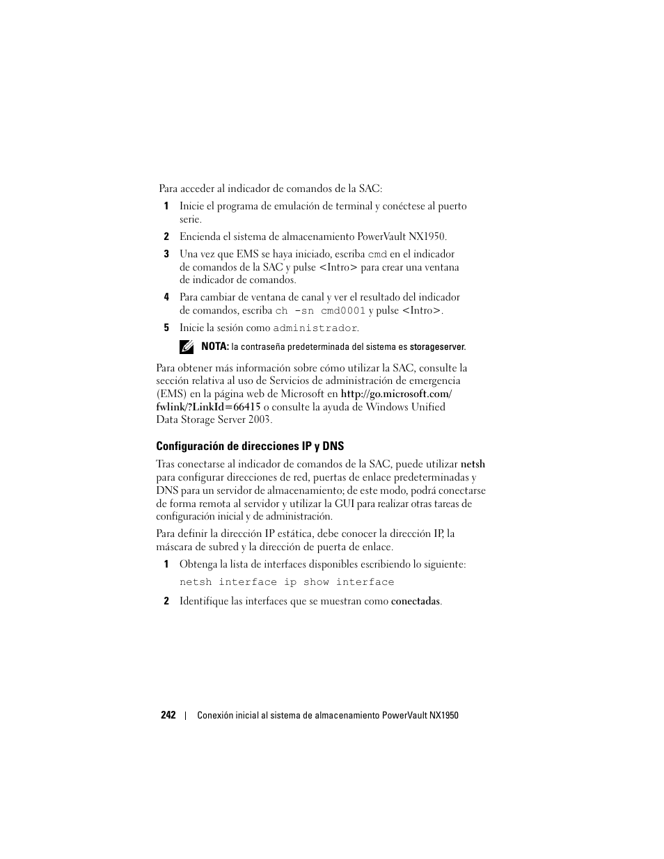 Configuración de direcciones ip y dns | Dell PowerVault NX1950 User Manual | Page 244 / 258