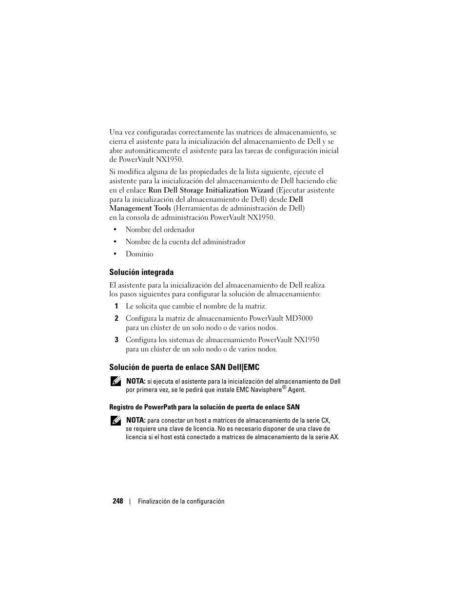 Solución integrada, Solución de puerta de enlace san dell|emc | Dell PowerVault NX1950 User Manual | Page 250 / 258