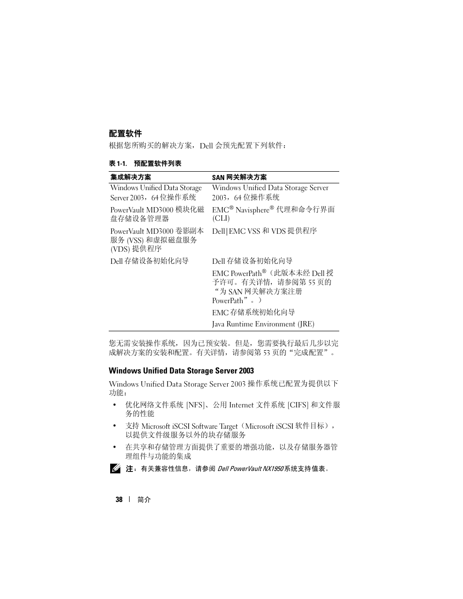 配置软件, Windows unified data storage server 2003 | Dell PowerVault NX1950 User Manual | Page 40 / 258